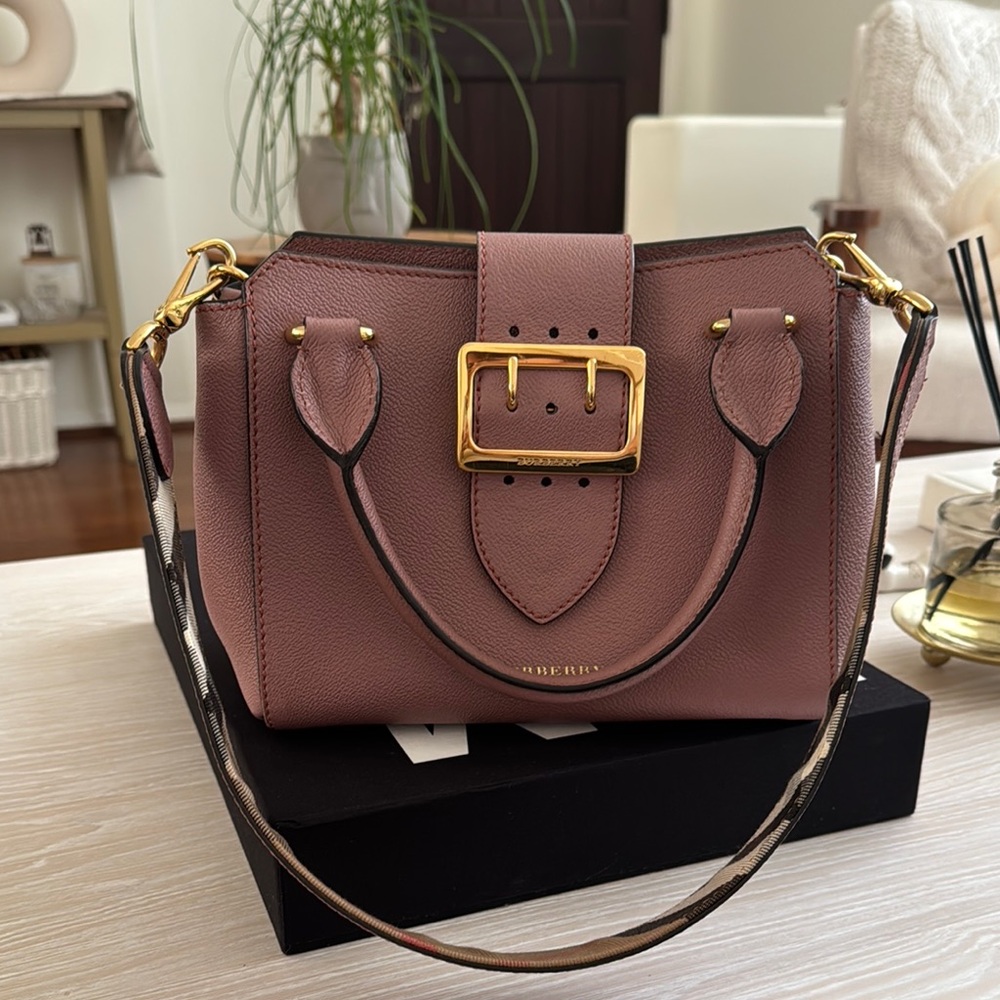 Burberry Mauve Leather Satchel with Gold Accents